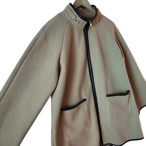 Marc New York Coat Womens Sz XL Crepe Faux Leather Trim Oversized Lagenlook Boxy